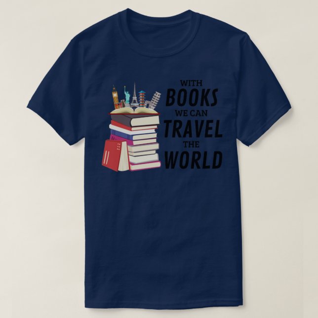 Camiseta Con Libros Podemos Viajar Al Mundo (Diseño del anverso)
