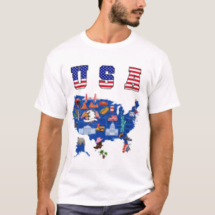 Camiseta con mapa de EE. UU. Símbolos americanos