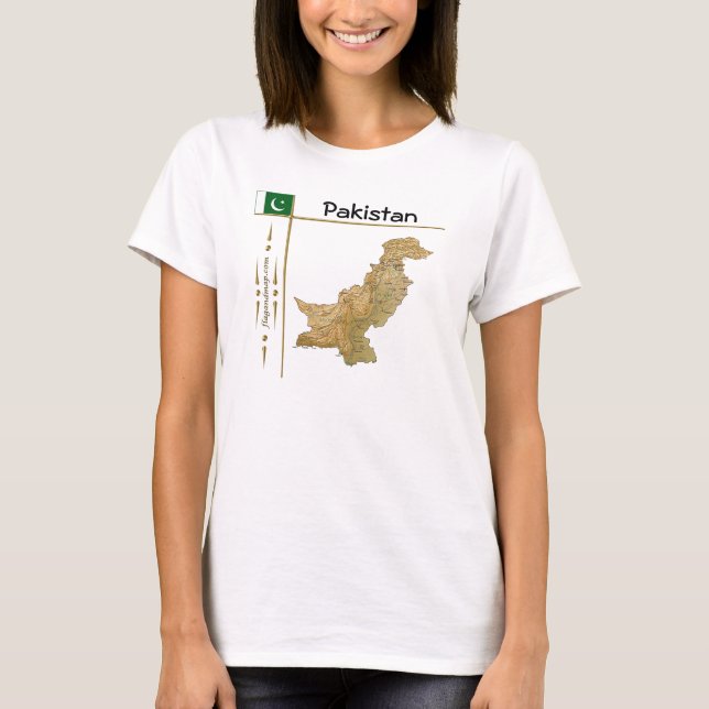Camiseta con mapa de Pakistán + bandera + título (Anverso)