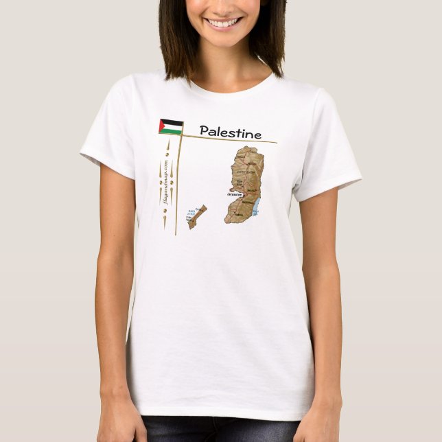 Camiseta con mapa de Palestina + bandera + título (Anverso)