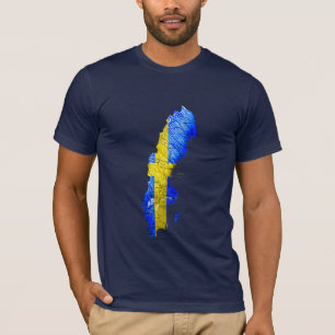 Camiseta con Mapa de Suecia Color Bandera