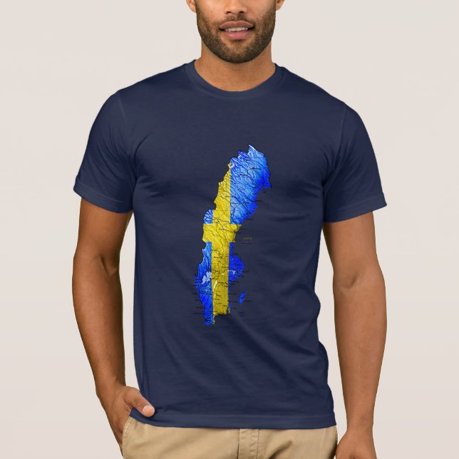 Camiseta con Mapa de Suecia Color Bandera (Anverso)