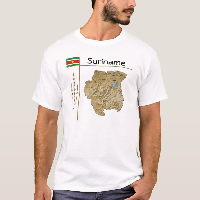 Camiseta con mapa de Surinam + bandera + título (Anverso)