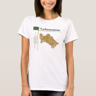 Camiseta con mapa de Turkmenistán + bandera + títu