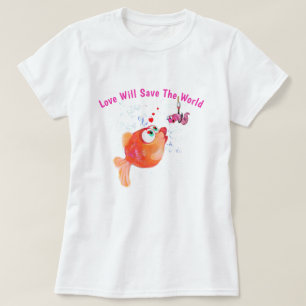 Camiseta con pez y gusano divertidos - Tu texto