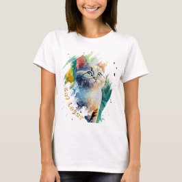 Camiseta con retrato de gato de pintura en acuarel
