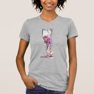 Camiseta con silueta de copa de vino floral – Acua