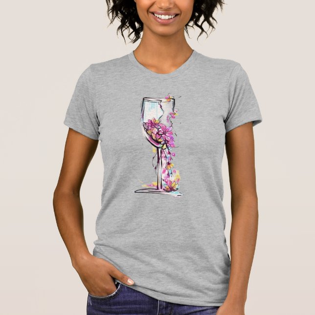 Camiseta con silueta de copa de vino floral – Acua (Anverso)