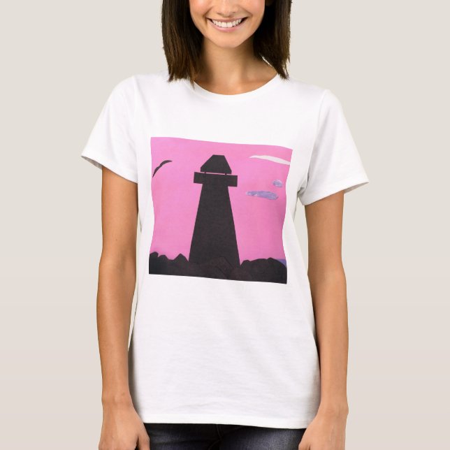 Camiseta con silueta de faro al atardecer (Anverso)