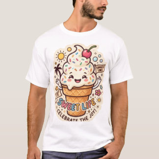 Camiseta con Sticker de Helado La Vida Más Dulce