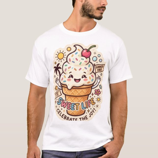 Camiseta con Sticker de Helado La Vida Más Dulce (Anverso)