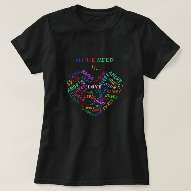 Camiseta con texto de amor en varios idiomas (Diseño del anverso)