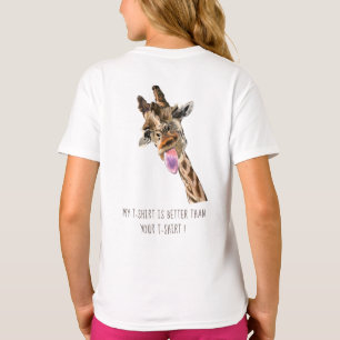 Camiseta con texto llamativo y jirafa