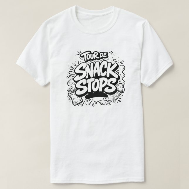 Camiseta con texto 'Tour de Snack Stops' (Diseño del anverso)