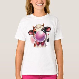 Camiseta con tierno chicle de vaca soplando