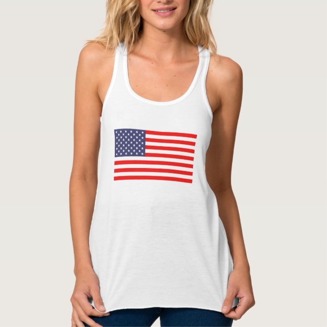 Camiseta Con Tirantes 4 de julio, tanque femenino con bandera estadounid (Anverso)