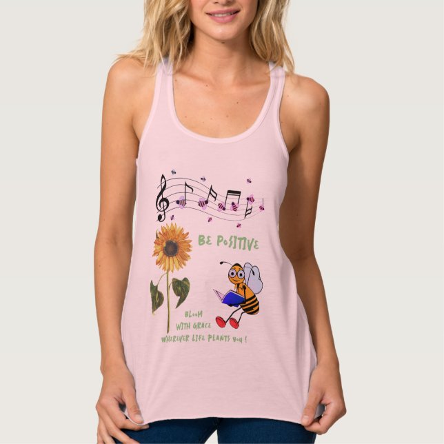 Camiseta Con Tirantes Abejas Girasoles Rosados Positivos (Anverso)