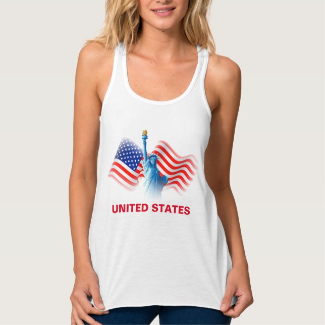 Camiseta Con Tirantes Acuarela Bandera de Estados Unidos con la Dama de  (Anverso)