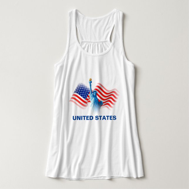 Camiseta Con Tirantes Acuarela Bandera de Estados Unidos con Lady Libert (Diseño del anverso)