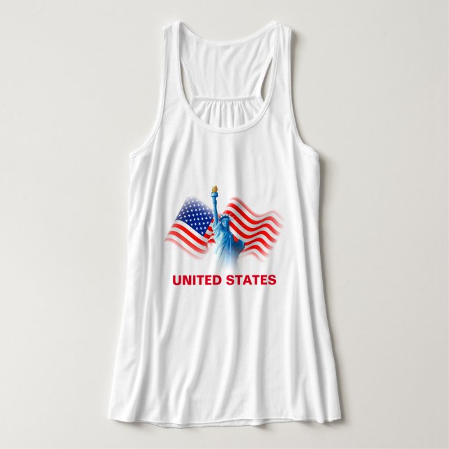 Camiseta Con Tirantes Acuarela Bandera de Estados Unidos con Lady Libert (Diseño del anverso)