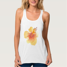 Camiseta Con Tirantes Acuarela Hibisco Amarillo Naranja Floral Tropical