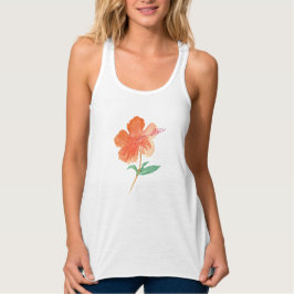 Camiseta Con Tirantes Acuarela Hibisco Botánico Floral Naranja