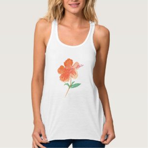 Camiseta Con Tirantes Acuarela Hibisco Botánico Floral Naranja