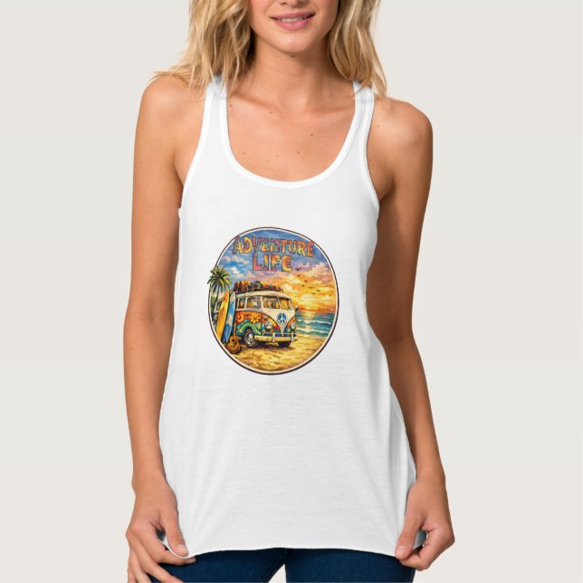 Camiseta Con Tirantes Adventure Life Retro Hippie Beach Sunset Graphic (Anverso)