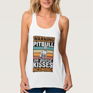 Camiseta Con Tirantes Advertencia de Pitbull Besos Entrantes Diseño Vint