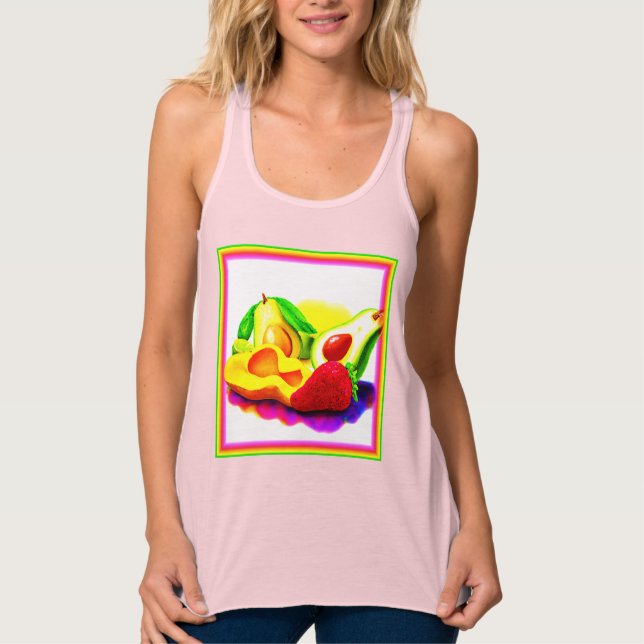 Camiseta Con Tirantes Aguacate tropical, fresa y mango. ¡Hazte con una e (Anverso)