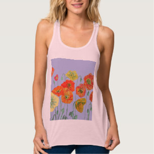 Camiseta Con Tirantes Amapola floral de color naranja rojo Flor de lavan