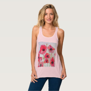 Camiseta Con Tirantes Amapola roja patrón floral de arte acuarela
