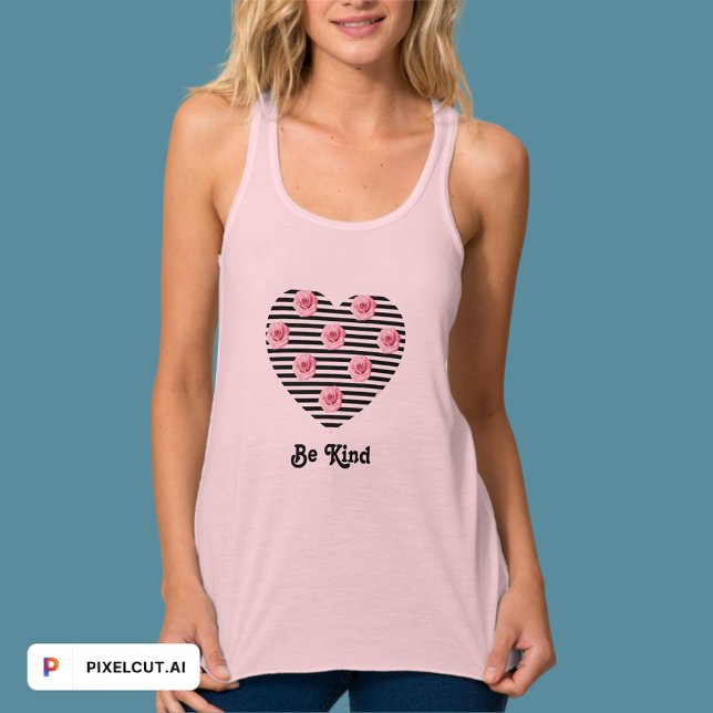 Camiseta Con Tirantes Amar el corazón con rosas rosadas y rayas negras (Subido por el creador)
