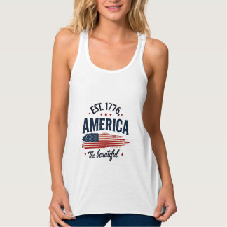 Camiseta Con Tirantes América la Hermosa Bandera Patriótica Vintage Tipo