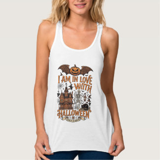 Camiseta Con Tirantes Amor de Halloween Casa Embrujada Esqueleto Calabaz
