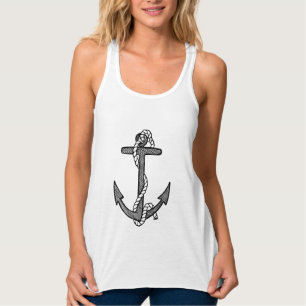 Camiseta Con Tirantes Ancla y cuerda vintage en blanco y negro