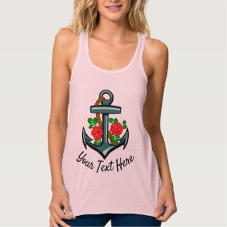 Camiseta Con Tirantes Anclar y Rosas Tattoo con tu texto