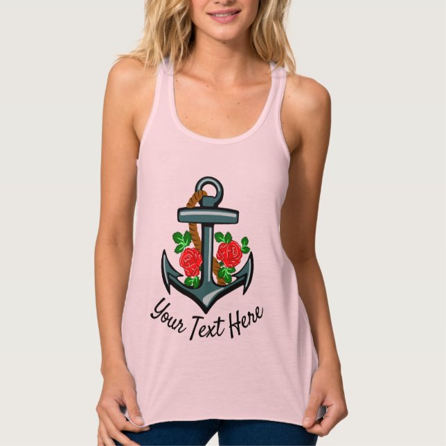 Camiseta Con Tirantes Anclar y Rosas Tattoo con tu texto (Anverso)