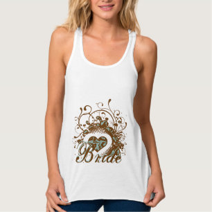 Camiseta Con Tirantes Aqua Brown Damask Grunge WingHeart Bride Tee