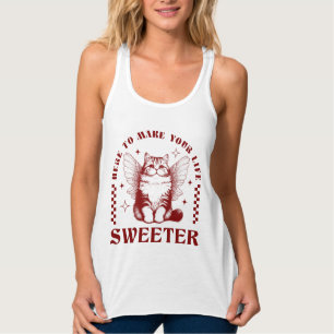Camiseta Con Tirantes Aquí Para Hacer Tu Vida Más Suave Gato Retro