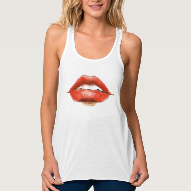 Camiseta Con Tirantes arriba del tanque de labios rojos de mujeres (Anverso)