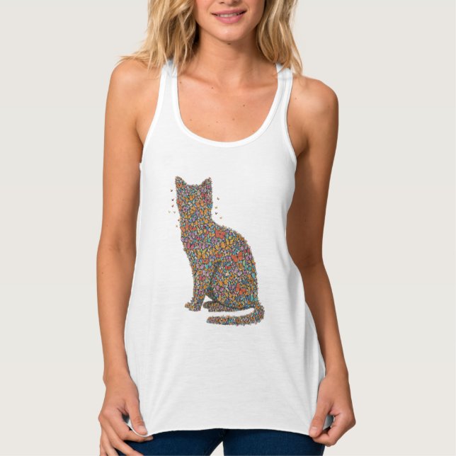 Camiseta Con Tirantes Arte de silueta de gato mariposa | Estampa Gráfica (Anverso)