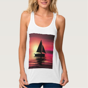 Camiseta Con Tirantes Atardecer, velero en el mar-39186