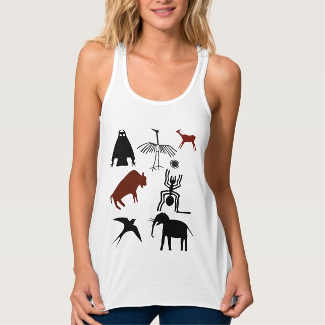 Camiseta Con Tirantes Aves prehistóricas Animales Petroglifos (Anverso)