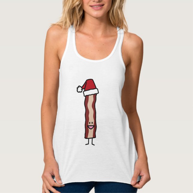 Camiseta Con Tirantes Bacon llevando Navidades de Santa Hat (Anverso)