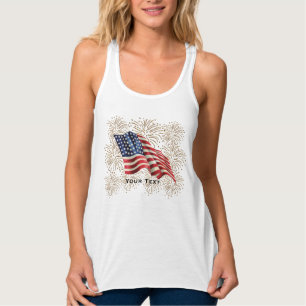 Camiseta Con Tirantes Bandera americana del vintage con los fuegos