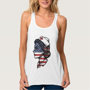 Camiseta Con Tirantes Bandera Americana Vintage Perfil de Enfermera Dise