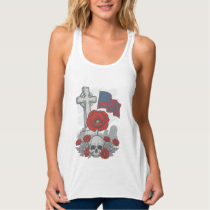 Camiseta Con Tirantes Bandera de amapola conmemorativa Cruz de grabado v