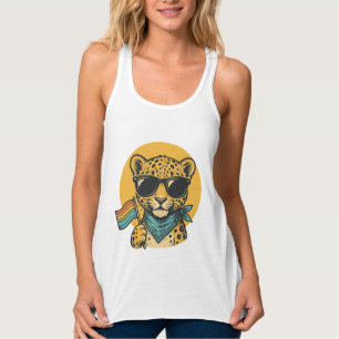 Camiseta Con Tirantes Bandera vintage del orgullo del leopardo arcoíris