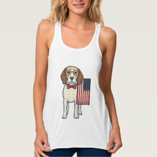 Camiseta Con Tirantes Beagle Patriótico con Bandera Arte Vectorial Vinta